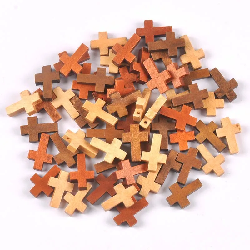 DIY Wooden Cross Beads Hanging Ornaments Pendant Kids Gifts Jewelry Ornaments Decorations 50pcs mt2575