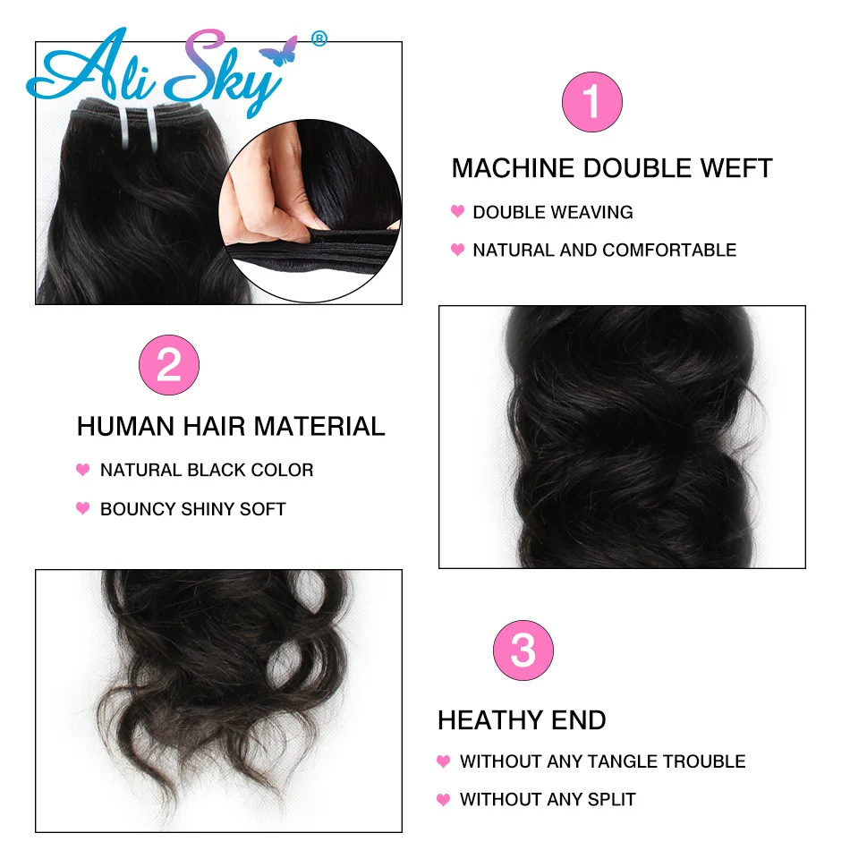 Alisky Hair Bundles with Frontal Natural Wave 4 bundles with Frontal 13x4 Pre plucked Weave Bundles Peruvian Remy Hair Extension