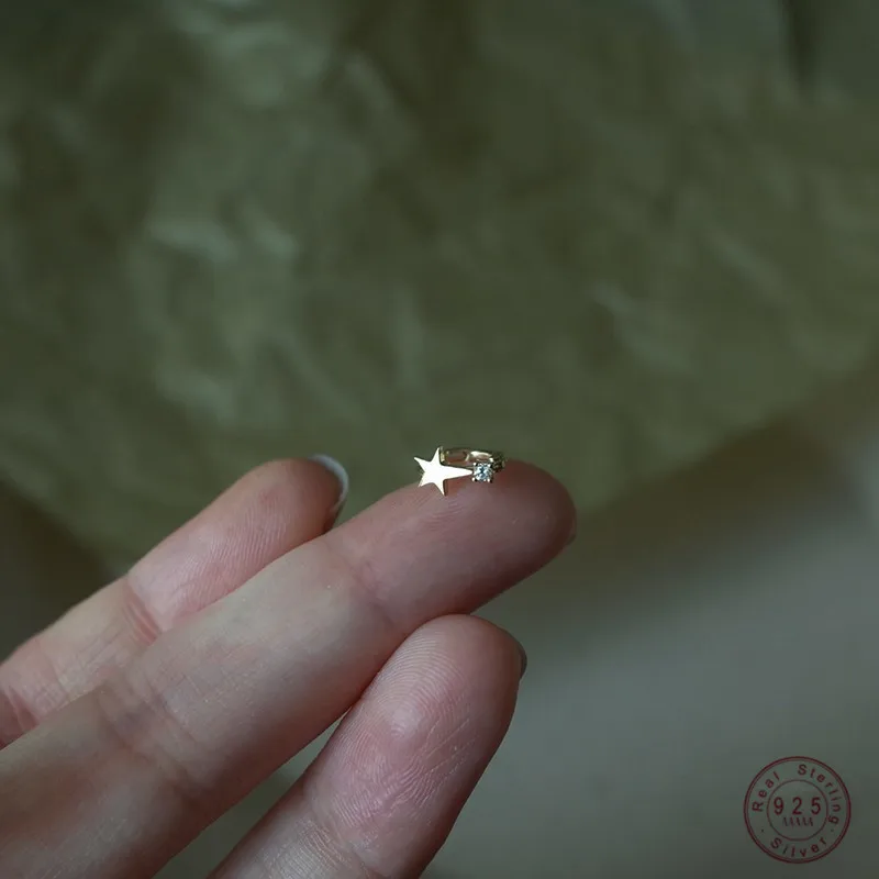 

925 Sterling Silver Korean Star Zircon Ear Bone Clip Earrings Women No Pierced Light Luxury Temperament Student Party Jewelry