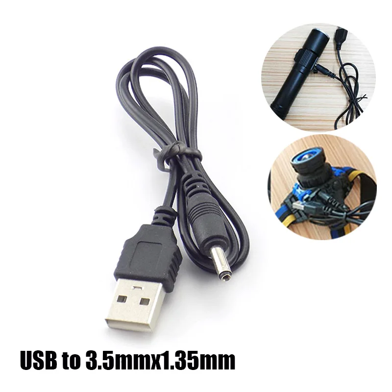 Universal DC 3.5mm Power Cable USB Charger charging Cable adapter for 18650 rechargeable batteries head flashlight torch lamp