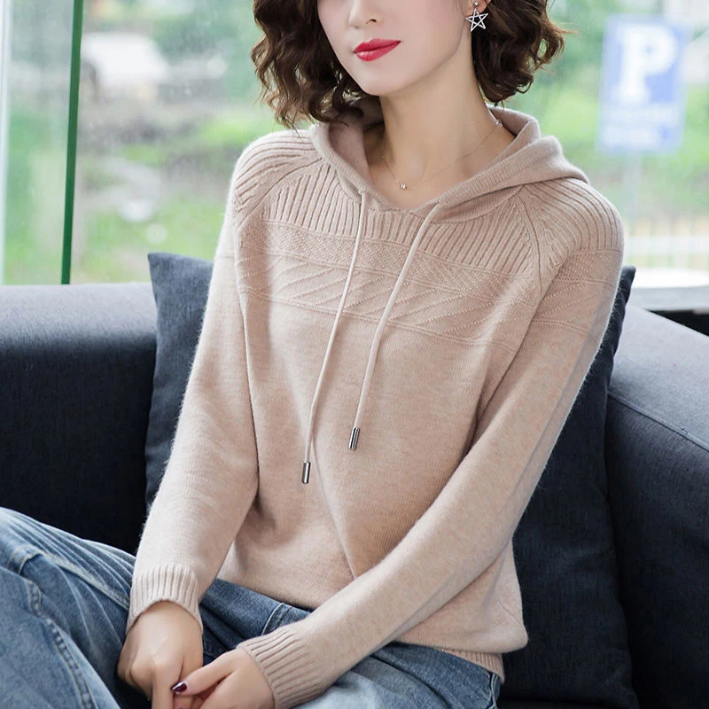 Slim Knitted Hooded Sweaters For Women Classic Malhas Pullover Oversized Spring Fall Casual Knitwear Tops Sueter Sweatshirt New