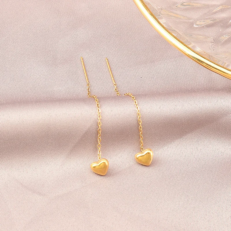316L Stainless Steel Simple Titanium Steel Ear Line Female Temperament Long Peach Heart Earrings Love Earrings No Fade
