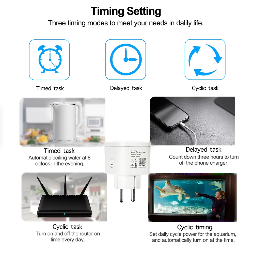 16A الاتحاد الأوروبي الذكية واي فاي قابس الطاقة مع مراقبة الطاقة المنزل الذكي اللاسلكية واي فاي المقبس يعمل مع أليكسا جوجل الرئيسية تويا/Smartlife App