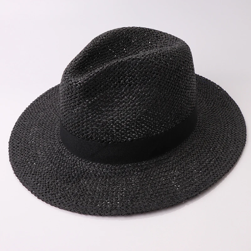 HT3119 Fedoras Black Band Straw Hat Men Women Wide Brim Summer Hat Male Female Panama Hat Beach Cap Unisex Flat Brim Beach Hat