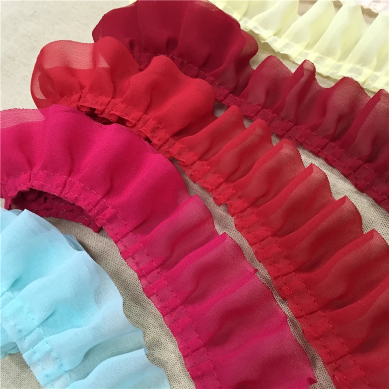 5CM Wide Luxury Tulle Lace 3D Pleated Chiffon Ribbon Ruffle Trim Folded Sewing Applique DIY Crafts Dress Collar Guipure Supplies