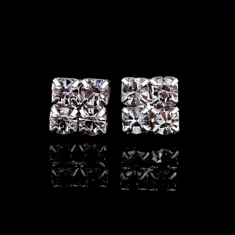TDQUEEN Stud Earrings for Women Crystal Rhinestone Bridal Wedding Silver Plated Square Earring Brincos Cute Ear Stud Earrings