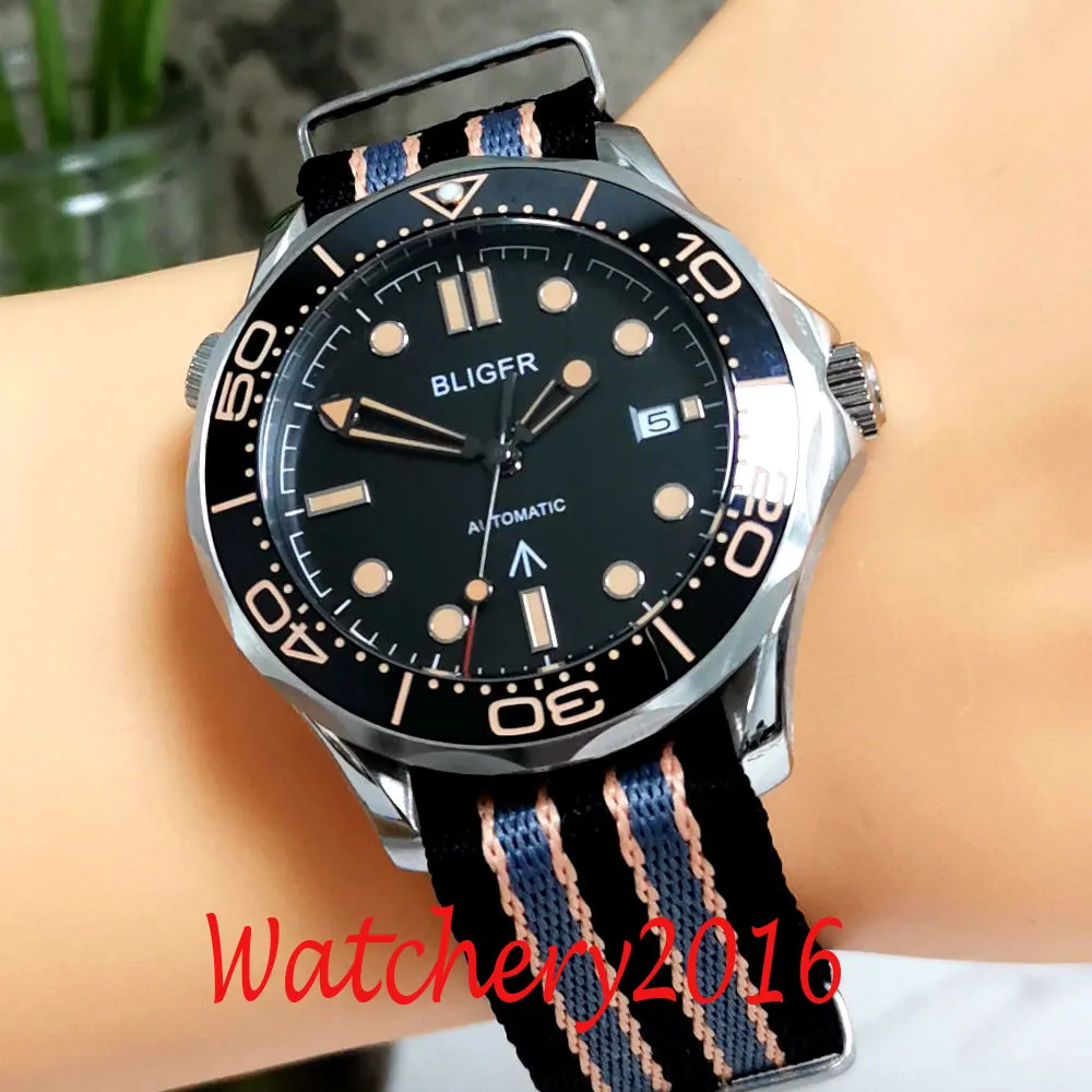 

41mm Bliger Black Dial Sapphire Glass Ceramic Bezel Stainless Steel NH35 PT5000 Miyota 8215 Automatic Mens Watch