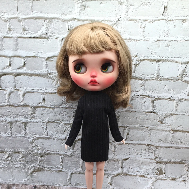 New Design Blyth Doll Clothes Sweater Dress Ribbed High Collar Base Long T For Barbie 1/6 Licca Azone OB24 Doll DIY Accessories