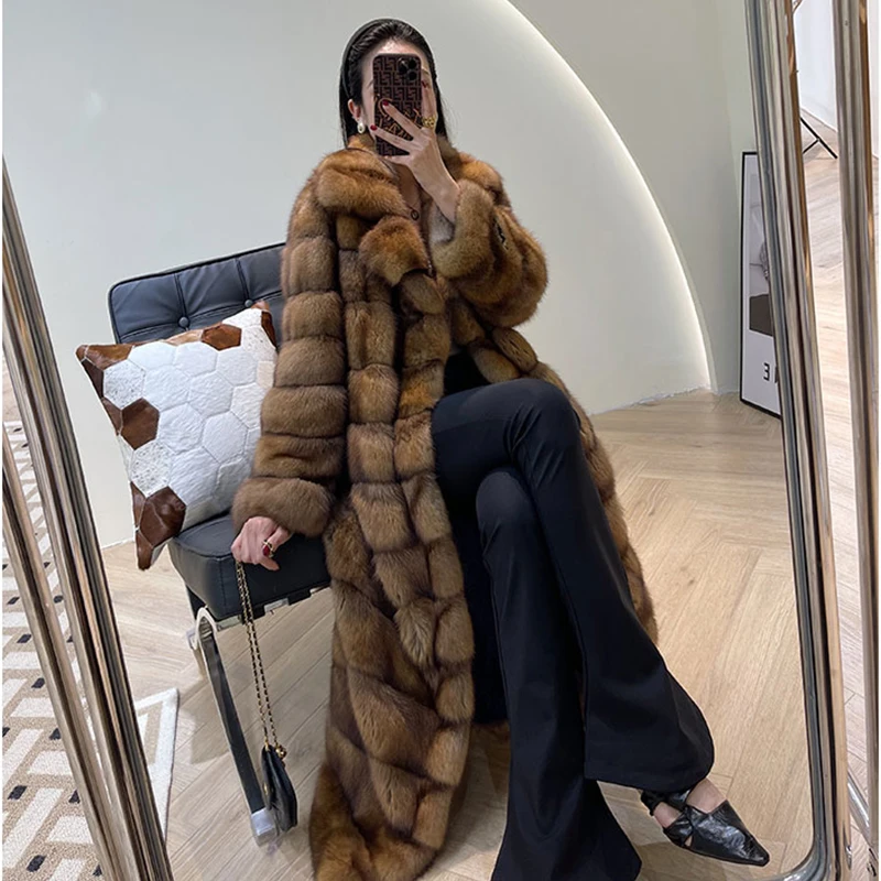 Ftangaiur  Winter Imported Russian Sable Gypsophila Mink Coat Custom-Made Women Long Sleeve X-Long Mink Fur Coats