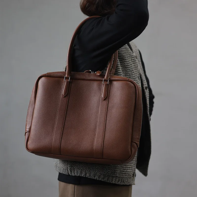 Women Genuine Leather Briefcase With Computer Compartment Fashion Handbag With Zipper High Quality Shoulder Bags Laptop