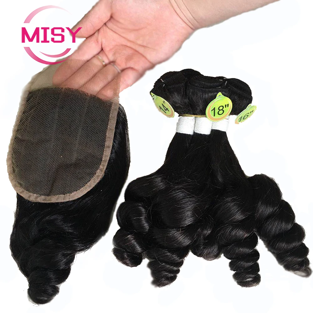 Losse Golf Bundels Met Sluiting Indian Hair Weave Bundels Met 4*4 Lace Closure Remy Human Hair 5 Bundels En Sluiting