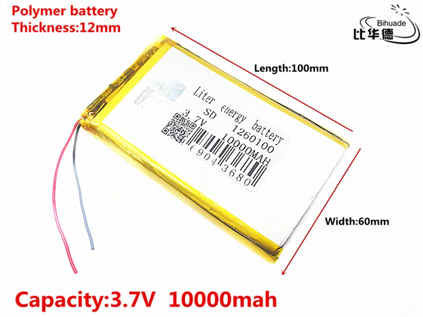 Litowa bateria energetyczna dobrej jakości 3.7 V, 10000mAH 1260100, polimerowa bateria litowo-jonowa/akumulator litowo-jonowy do tablet pc BANK,