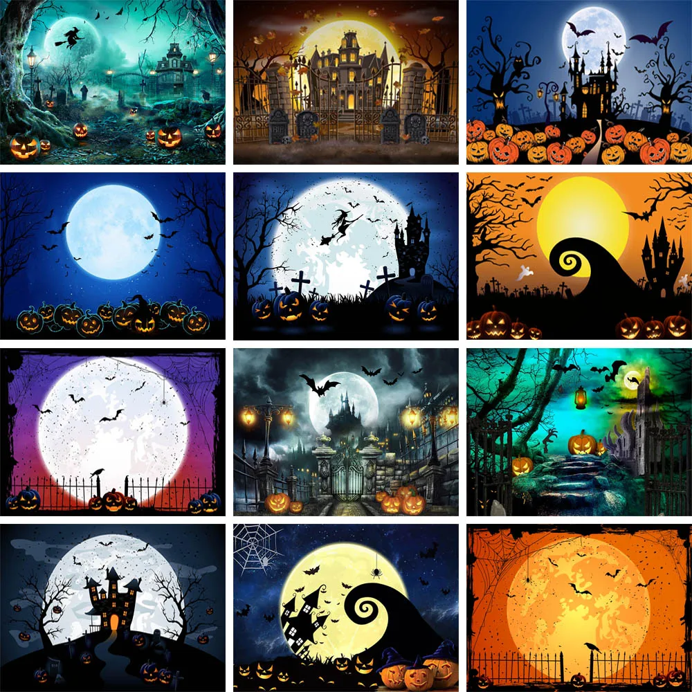 

Mocsicka Halloween Backdrop Castle Witch Forest Crow Grave Moon Pumpkin Child Birthday Party Photography Background Photo Studio