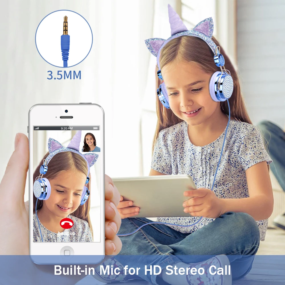 Unicorn Wired Headset with Microphone for Girls Daughter Music Stereo Earphone for Computer Smartphone Headphone Kids Gifts