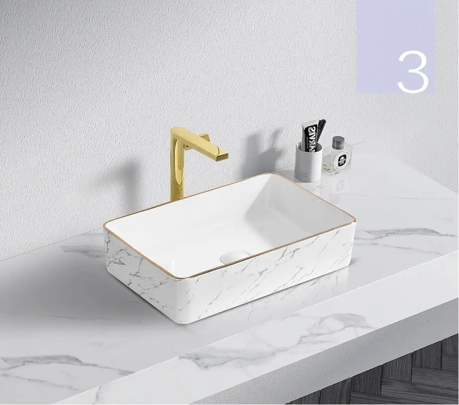 

Above Counter Wash Hand Basins Household Wash Basin Single Basin Ceramic Square Bathroom Sinks Shampoo SJ63-3