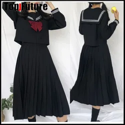 BLACK Sailor Uniform Novelty School Girl Uniforms Stage Performance Student Suits Short Long Sleeve Tops Pleated Skirt