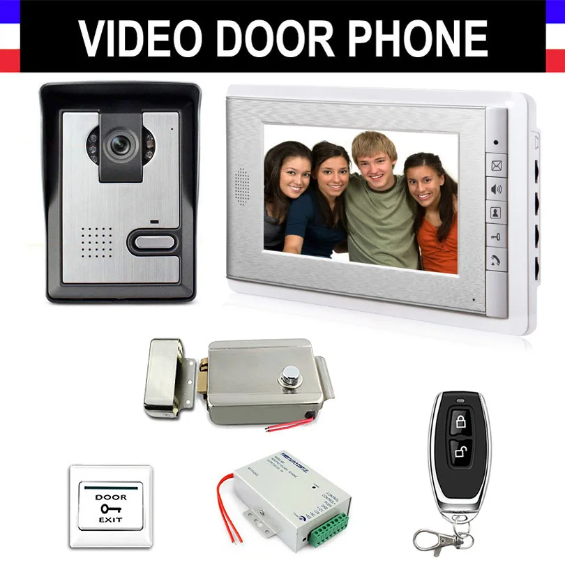 

Video Intercom Doorbell 7'' LCD Wired Video Door Phone System 700TVL Outdoor IR Camera with Electric Lock Remote Control Unlock