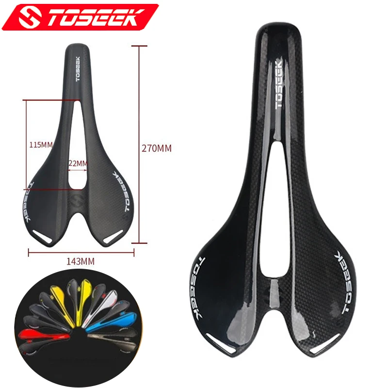 

TOSEEK Full Carbon Fiber Saddle 3K Glossy/Matte Hollow Shock Bike Racing Seat ultra light Only 105g MTB Road Bicycle Cushion