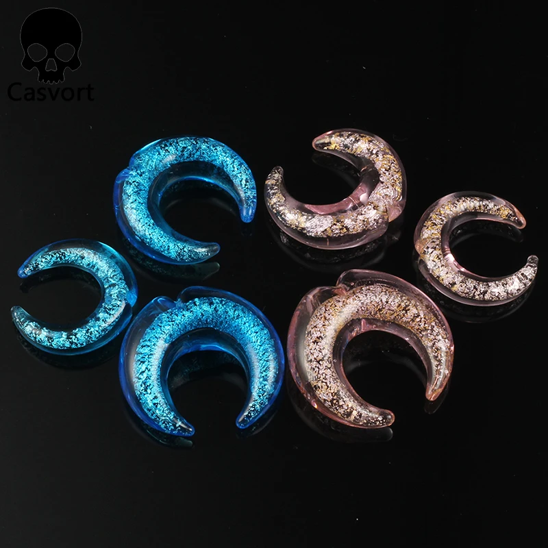 Casvort 2PCS Colorful Crescent Piercing Ear Plugs Expanders Earring Strechers Fashion Gift For Unisex Jewelry Body Sell By Pair