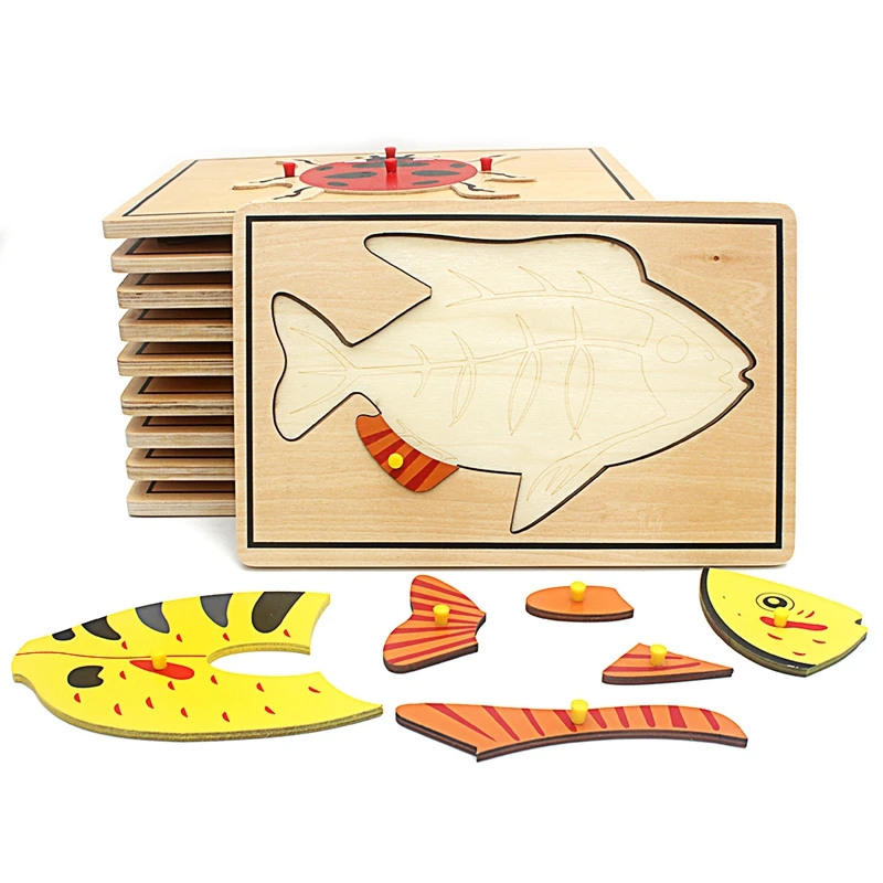 Children Educational Toys Montessori Materials Biology Wooden Skeleton Puzzle Frog Horse Tortiose Fish Bird Animal Toys for Boy