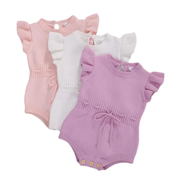 Baby Autumn Clothing Newborn Baby Girl Clothes Knitted Ruffles Sleeveless Bodysuit Tops Playsuit Jumpsuit Outfits