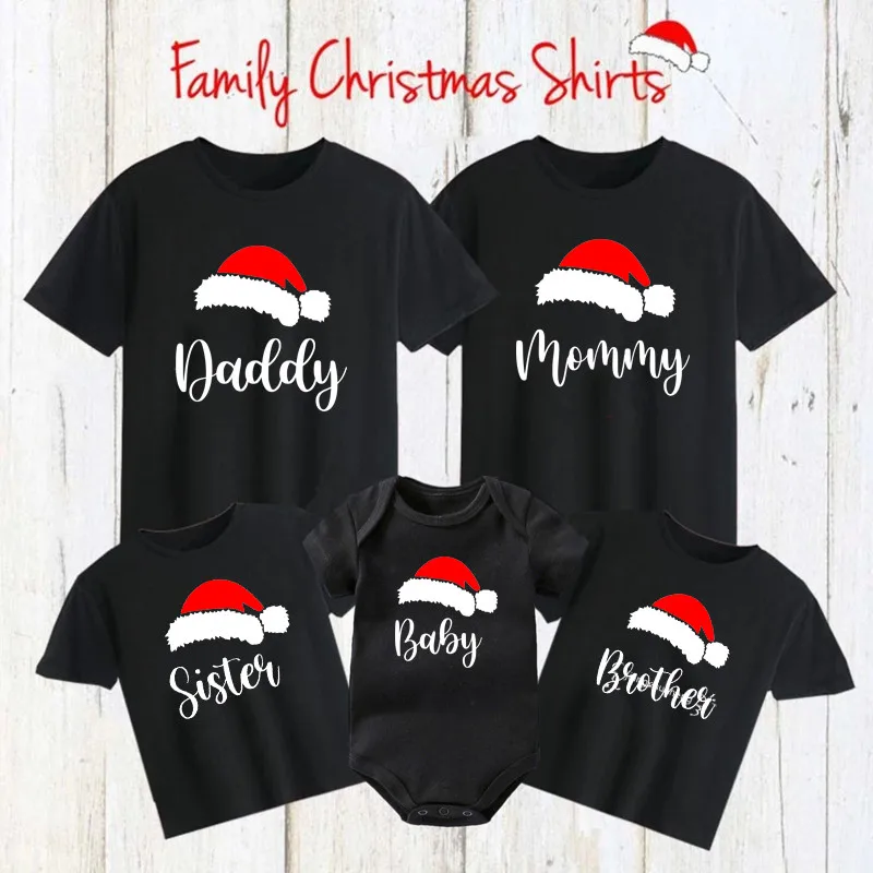 Daddy Mommy Brother Sister Baby Merry Christmas Family Matching Clothes Funny Cotton Dad Mom and Me Look Christmas Outfits