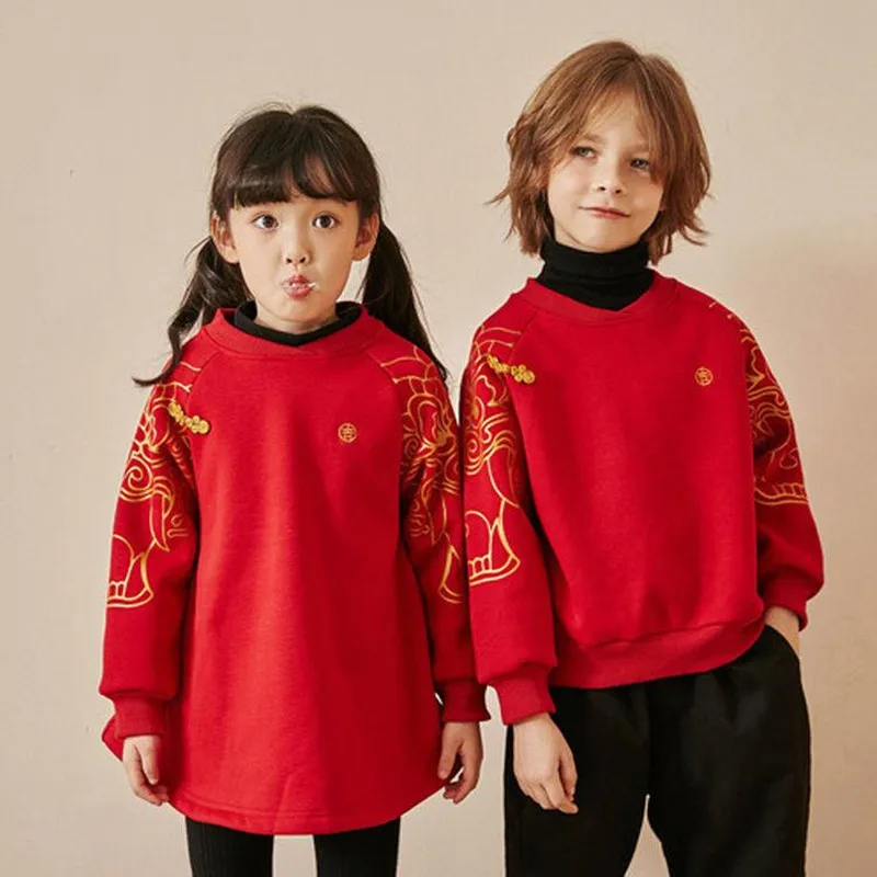 2024 Winter 2 3 4 5 6 7 8 9 10 12 Years Embroidery Red Ethnic Thickening Traditional Chinese New Year Style Kids Girls Dress