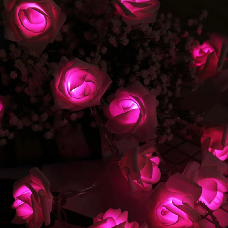 OURFENG Indoor LED String Light Rose Lantern String USB Battery Box Simulation Rose Christmas Wedding Room Decoration