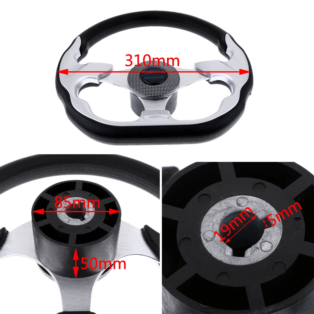 3 Spoke Marine Boat Steering Wheel D Shape Boat Yacht Speedboat Steering Wheel For 3/4' Tapered Shaft For Vessels Pontoon Boat