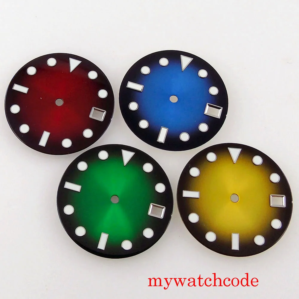 sterile 29mm Sunburst Purple Red Blue Luminous Marks Watch Dial Face For NH35 Automatic Movement Watch accessories