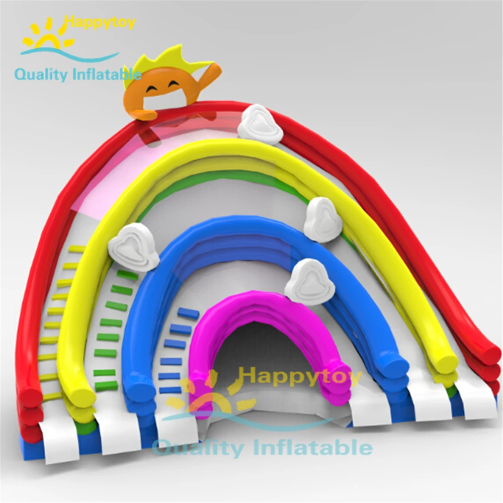 Large Frame Pool Rainbow Theme Lanes Inflatable Pool Water Slide For Swimming Pools