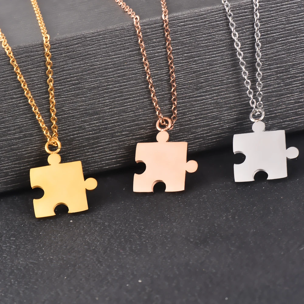 New  Gold / Rose gold Stainless Steel Puzzle Blank Dog Tag Pendant Necklace Jewelry for Men Women