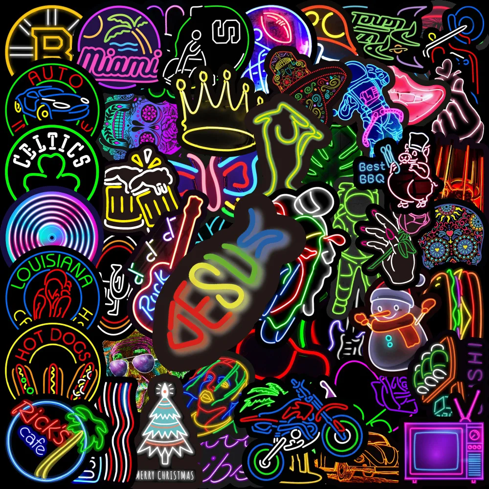 10/30/50/100Pcs Cool Neon Lichten Graffiti Stickers Grappige Willekeurige Bom Sticker Voor Diy Telefoon laptop Gitaar Decal Decor Stickers