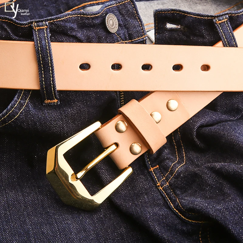 Pure Copper Men\'s Genuine Leather High Quality Belts Jeans Cowskin Casual Belts Business Cowboy Waistband Male Pin Buckle