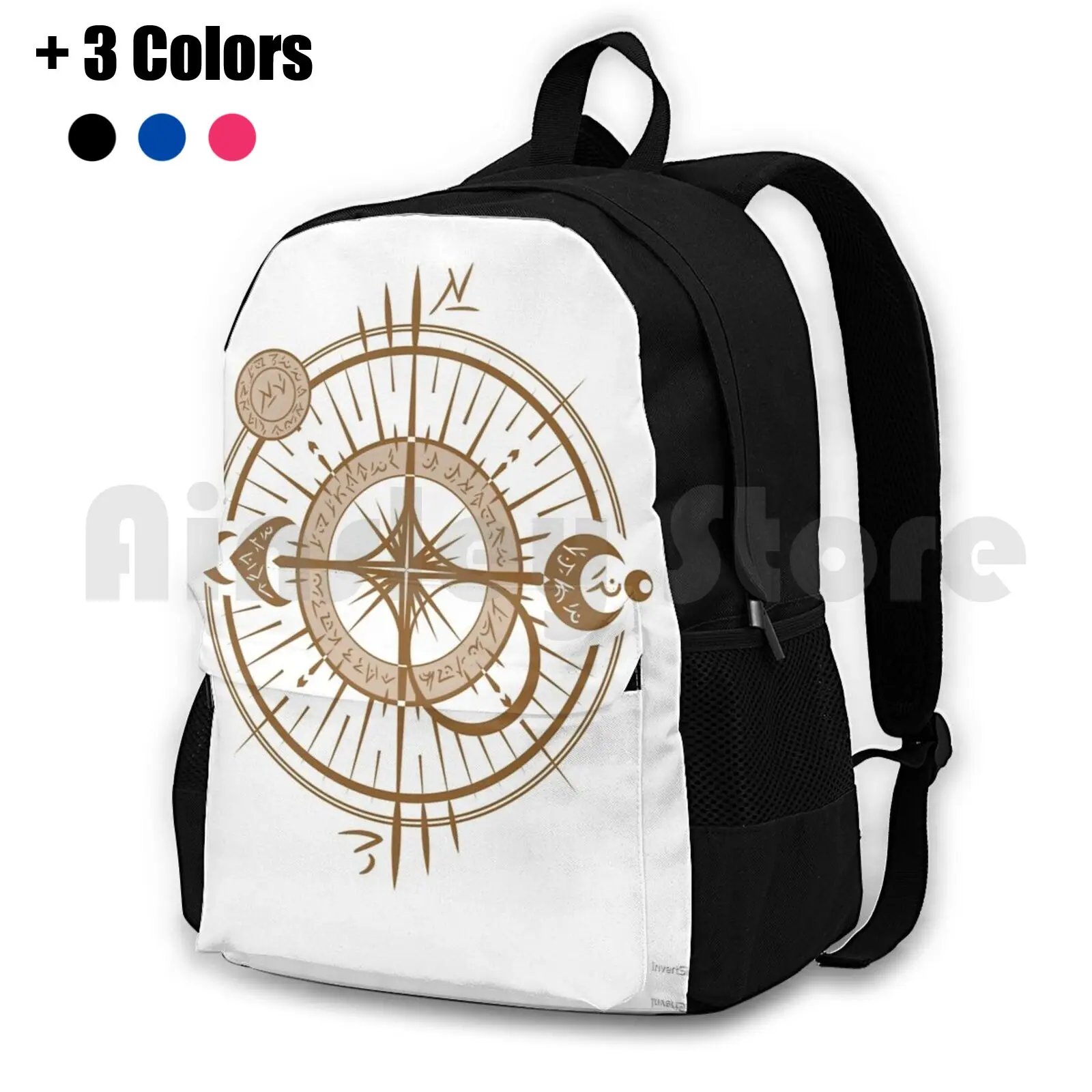 The Traveling Spell-Light Side-Outdoor Hiking Backpack Waterproof Camping Travel Compass Rose Art Compass Rose Artwork Compass