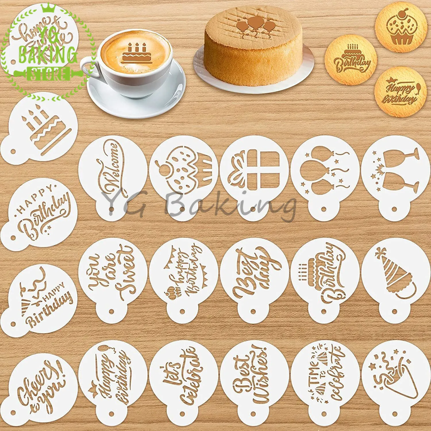 

Dorica 20 Pcs/Set Happy Birthday Cookie Cake Stencils Party Decoration Kitchen Tools Cupcake Pastry Cake Tool Bakeware