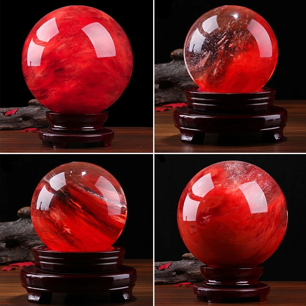 80mm Nature Red Citrine Calcite Quartz Crystal Sphere Ball Healing Gemstone