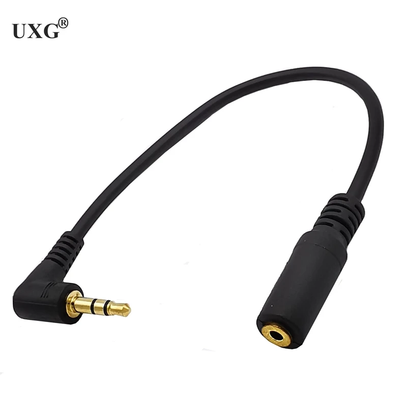 1pcs Gold 3.5mm 3 Pole TRS Right Angled Audio Stereo Male To Female Extension Black Cable 15cm