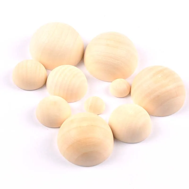 Natural Wood Half-faced Ball Eco-Friendly Wooden Beads For DIY Jewelry Making Unfinished Accessories 15-45MM MT2684