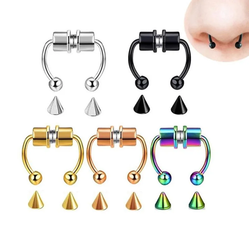 1 pçs falso piercing nariz anel liga nariz piercing hoop septo anéis para o corpo feminino jóias presentes moda magnética falso piercing