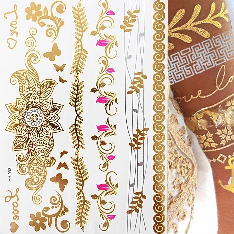 

1 sheet Flash Boho Metallic Gold Feathers Shimmering Jewellery Festival Temporary Tattoo