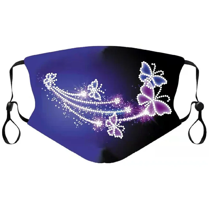 New Shiny Rhinestone Butterfly Print Pattern Cotton Reusable Washable Mask  Face Decor Jewelry