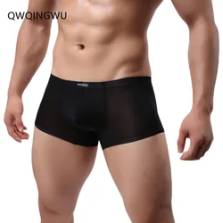 Boxer Men Mesh U Pouch Underwear Sexy Underpants Cueca Breathable Nylon Pants Trunks Boxer Shorts Male Panties Sleepwear Boxers