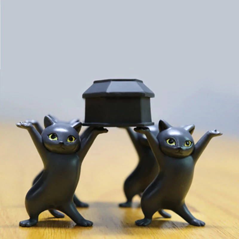 1set Black Cat Pen Holder Coffin Dance Model Funny Toys Sundries Storage Bracket Kids Toys Earphone Holder Home Decorations