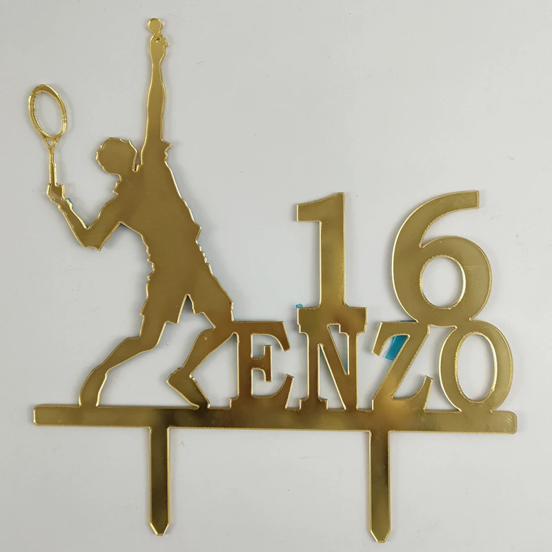 Custom Name Age Man Playing Tennis Silhouettes Tennis Fans Birthday Party Cake Decoration Tennis Cake Topper YC241