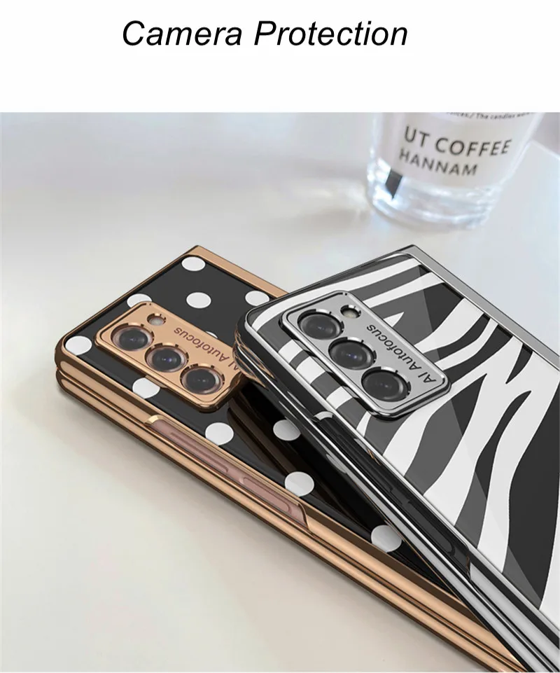 Luxury Fashion Tempered Glass Fold Case for Samsung Galaxy Z Fold 2 Rainbow Plating Frame Shockproof Back Cover for Fold2
