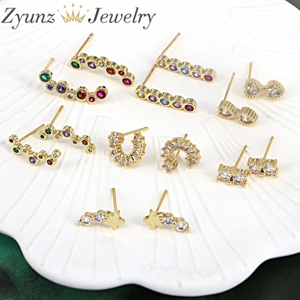 

5 Pairs, Gold Color Geometric Zircon Earrings for Women Trendy Paved CZ Long Bar Ear Studs Earrings Party Brincos