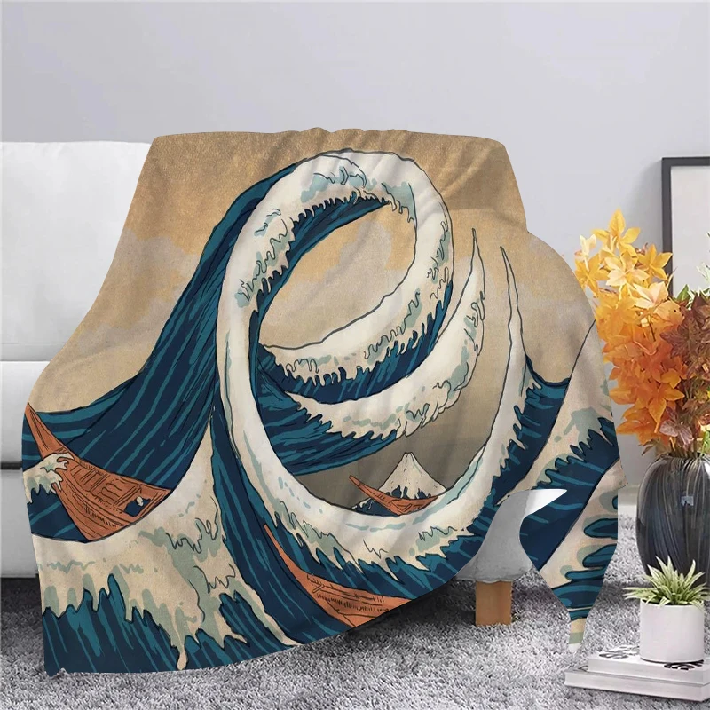 Japanese Culture Ukiyo-e Printing Soft Warm Flannel Blankets Airplane Travel Portable Winter Throw Blanket Home Decor Kids Quilt