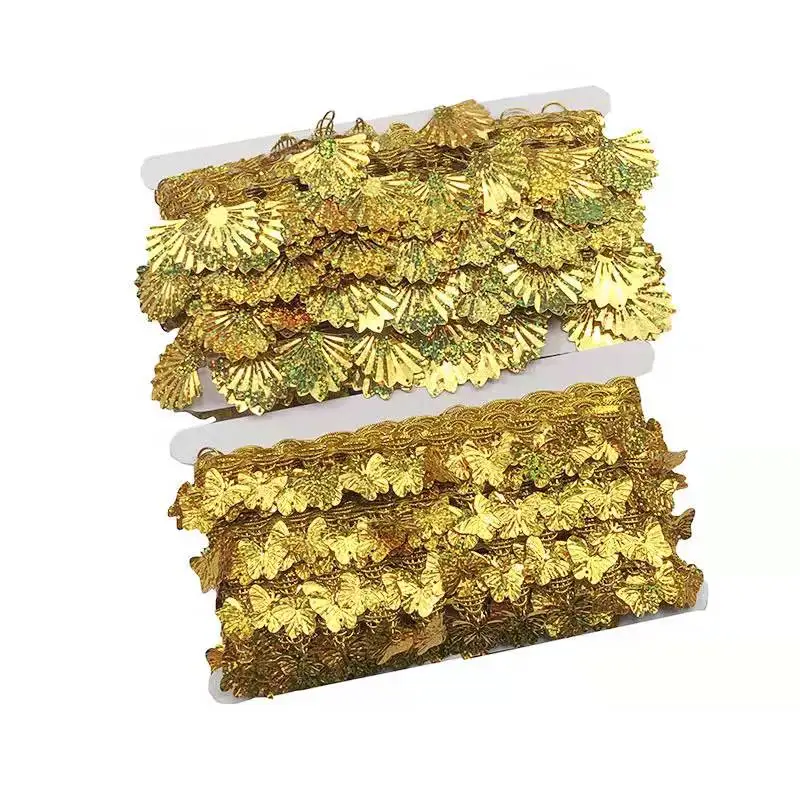 10 ياردة/مجموعة حافة التقوقع المعدنية الذهب الدانتيل التشذيب بريق فراشة شرابات الأعرجاب الدانتيل تقليم