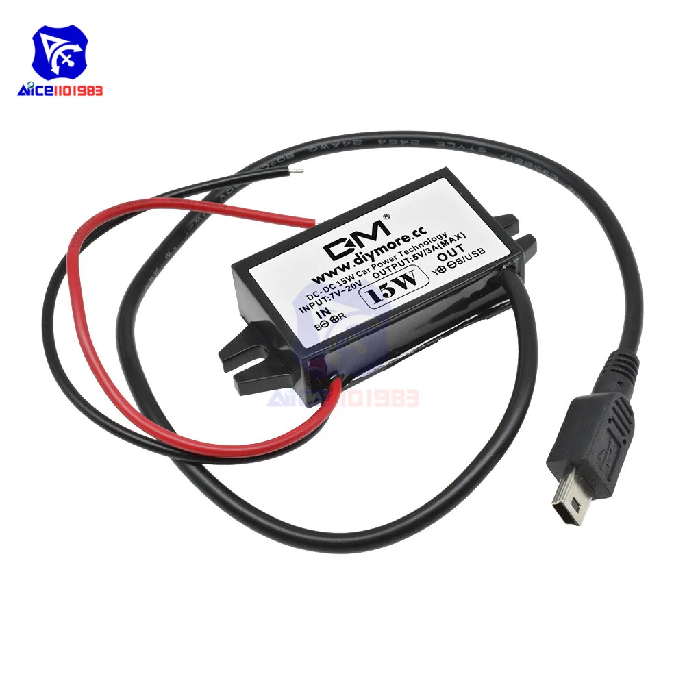 diymore DC-DC Step Down Buck Converter Power Supply Module 12V to 5V 3A 15W for Car Male Female USB Mini USB Micro USB Adapter image 3